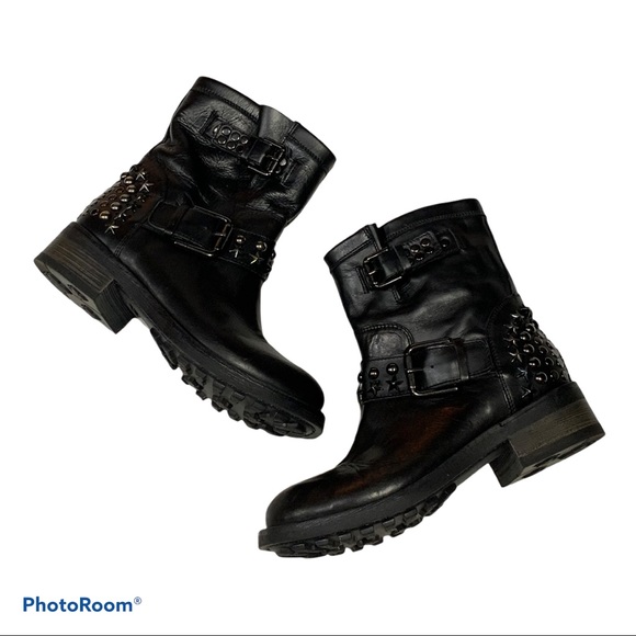 Barney’s NY Moto Boots Black Leather Star Studded Buckled Sz 7 - Picture 10 of 15